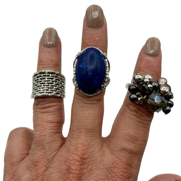 3 Retired Premier Design Jewelry Rings "Blue Lapis", Glam Slam Rhodium, Aurora B - Picture 1 of 10